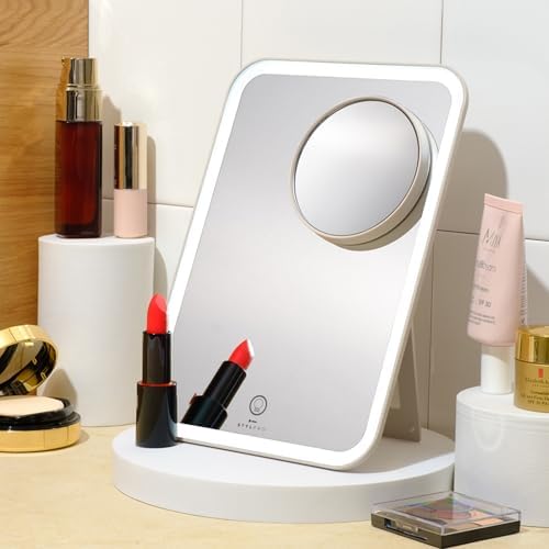 stylPro Glow and Behold Mirror with LED Lights | Magnetic 10x Magnifying Mirror | Touch Screen Button | Phone Holder | USB Charging | Adjustable Stand | Soft Luxury Travel Case | USB Charging Cable – Enhanced Compatibility and Speed