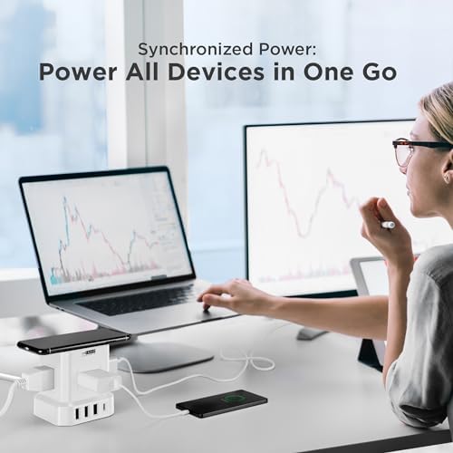 Revolutionize Your Charging Setup with the Uncaged Ergonomics 10 ft Wireless Cube Charger & Power Strip – Featuring 4 AC Outlets, 3 USB Ports Including 1 C Fast Charger, Surge Protection, and an On/Off Switch for Ultimate Device Management and Safety