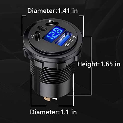 BATIGE Premium 3-Port Car Charger Socket with Dual 45 W PD Type C & 18 W QC 3.0 – Waterproof Fast Charging Adapter for 12 V/24 V Vehicles, Featuring Voltmeter & Power Control Button – Ultimate Solution for Cars, Trucks, Boats, and Motorcycles