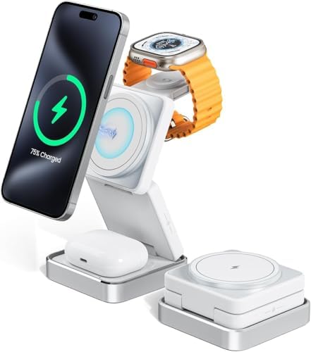 Revolutionary 3-in-1 Wireless Charging Station: 15 W Fast Charger for i Phone, Mag Safe Compatible, Foldable Travel Design for Apple Watch & Air Pods – Ultimate Convenience and Style for Your Nightstand or On-the-Go Power Needs