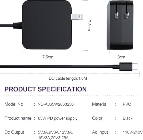 High-Performance 65 W USB-C Charger for JBL Extreme 3 Speaker – Fast Charging Power Adapter for Ultimate Sound Experience and Universal Compatibility with USB-C Devices