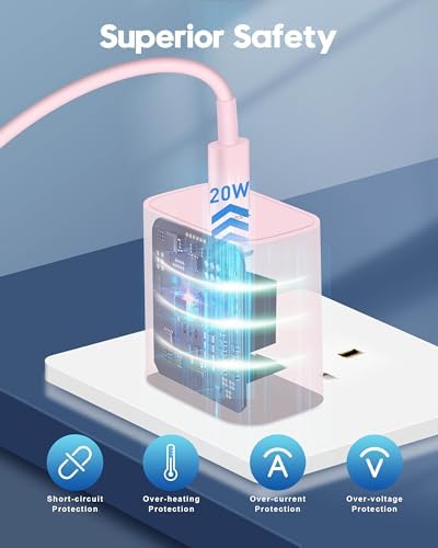 20 W Fast Charger Bundle for i Phone 16 Series & i Pad Models – Dual USB-C Wall Charging Blocks with 3 FT Cable for Lightning-Fast Device Power-Up and Enhanced Compatibility with Air Pods – Ideal for Busy Lifestyles and Travel