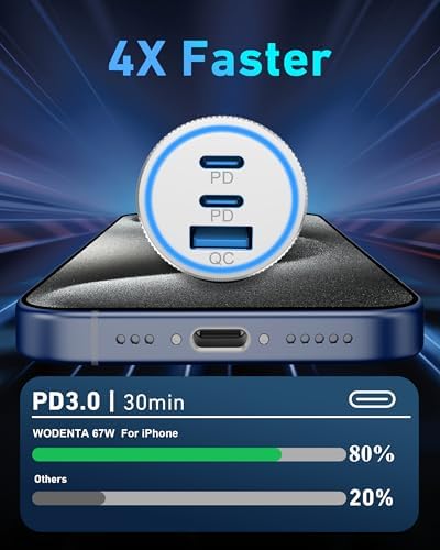 67 W 3-Port USB-C Car Charger for i Phone 15/16 Pro Max – Rapid Charging with Included 3 FT USB-C Cable for i Pad, Air, Pro & Mini – Universal Cigarette Lighter Adapter for On-the-Go Convenience and Enhanced Device Compatibility
