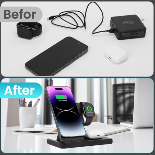 Ultimate 3-in-1 Magnetic Charging Station: Fast Charging Dock for i Phone 12-16, Apple Watch & Air Pods Pro – Foldable Design for On-the-Go Convenience and Enhanced Compatibility (White)