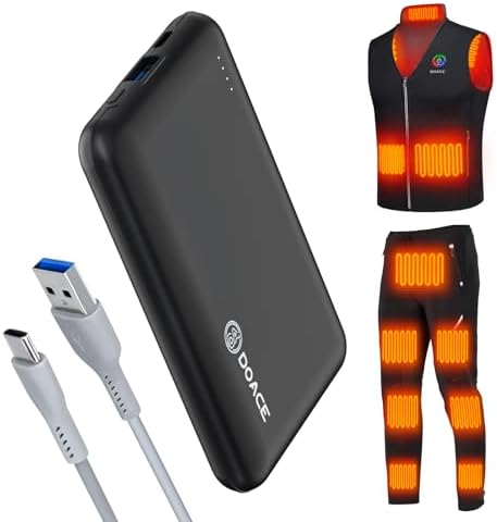 DOACE 10,000 m Ah Ultra-Fast Portable Charger – 18 W Power Bank with PD 22.5 W Type-C Input/Output for Rapid Device Charging – Ideal for Heated Jackets, Pants & Smartphones – Dual USB Outputs for Simultaneous Charging – Lightweight, Durable, and Travel-Friendly