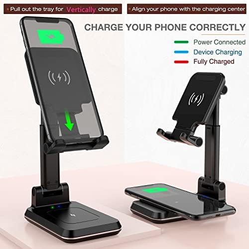 Ergonomic 2-in-1 Wireless Charging Station – Qi Certified 15 W Fast Charger for i Phone 16/15/14/13/12 & Samsung Galaxy S21/S20/S10 with Air Pods Pro Compatibility – Optimize Your Workspace with Adjustable Height and Dual Device Power Solution