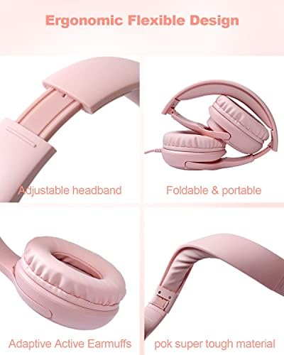 Premium Volume-Limiting Kids Wired Headphones with Microphone – Ultimate Hearing Protection at 85/94 d B – Foldable On-Ear Design for Effortless Travel – Perfect for Learning, Gaming, and Entertainment – Universal 3.5 mm Compatibility for All Devices