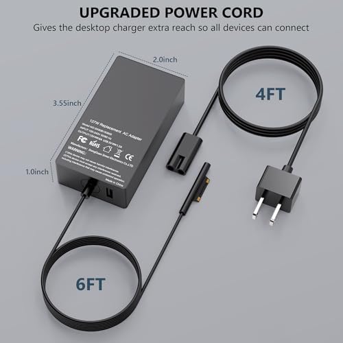 Ultra-Fast 127 W Surface Book 3 Charger with 10 FT Power Cable – Universal Compatibility for All Surface Devices Including Surface Book 1, 2, Laptop Studio, Pro Series – Dual Charging Capability with USB Port – Advanced Safety Features for Optimal Device Protection and Performance