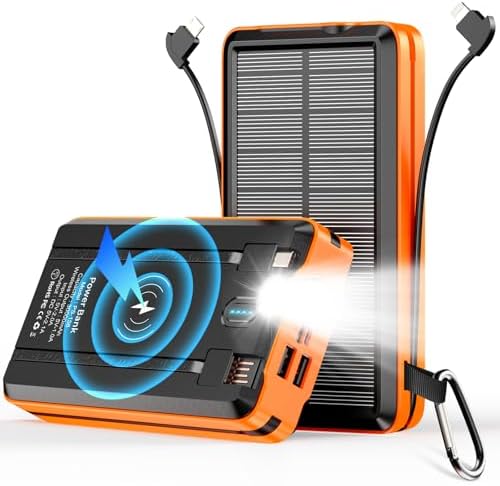 Ultimate Solar Power Bank 52800 m Ah Portable Charger with Fast 5 V/3 A Charging, Built-in 4 Cables, Dual Outputs & LED Flashlight – Perfect Outdoor Companion for Camping, Travel & Everyday Use