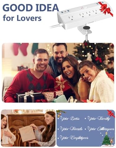 Ultimate Desk Clamp Power Strip with 10 FT Extension Cord – 6 AC Outlets & Dual USB-C Fast Charging Station for Seamless Office Connectivity – Removable Surge Protector for Up to 1.8″ Tabletop – Enhance Your Workspace Efficiency and Stay Powered Up