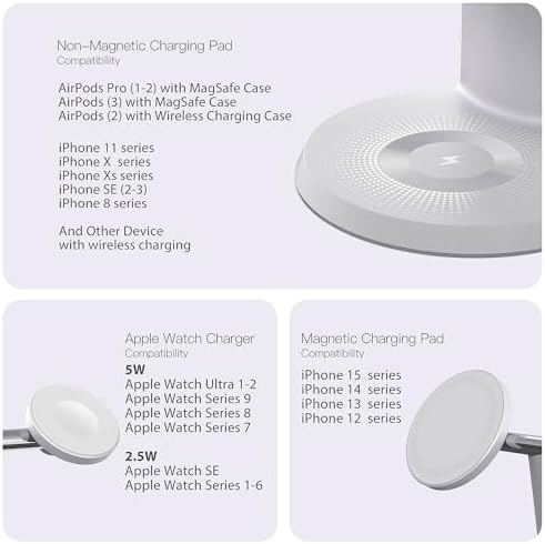 Revolutionary 3-in-1 Apple Device Charging Station – Fast Mag Safe Wireless Charger for i Phone 12-16, Apple Watch, and Air Pods – Sleek, Space-Saving Design with Enhanced Compatibility for Streamlined Daily Charging Experience