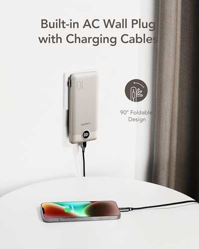 VEGER 10000 m Ah Slim Fast Charging Portable Power Bank with Built-In Cables and Wall Plug – Essential Travel Battery Pack for i Phone, i Pad, Samsung & More in Vibrant Green – Unmatched Convenience and Speed for Mobile Users