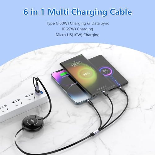 Ultra-Fast 100 W USB-C Multi Charging Cable – Retractable 4 FT Charger for i Phone 15, Samsung S24 & More – Versatile Compatibility with Type C, Micro USB, and IP Devices – Durable & Tangle-Free Design for Effortless Charging on the Go