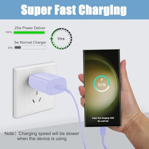 Elevate Your Charging Experience: 25 W USB C Fast Charge Block with 10 Ft Type C Cable for Samsung Galaxy S21-S24 & Note 20 – Optimal Power Delivery for Home and Travel – Exceptional Speed, Enhanced Safety Features, and Ultimate Compatibility for Android Devices