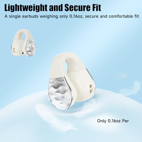 Elevate Your Fitness Journey with aigo Wireless Open Ear Earbuds – Ultra-Lightweight Bluetooth Clip-On Headphones for Active Lifestyles, Enhanced Situational Awareness, Built-In Mic for Hands-Free Calls, and Convenient Wireless Charging in Chic Off White Design – Perfect for Runners, Gym Enthusiasts, and Outdoor Workouts