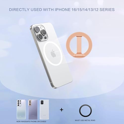 Magnetic 360° Rotating Phone Ring Holder for Mag Safe – Adjustable Kickstand for i Phone 12-16 Series – Secure Grip with Enhanced Usability and Sleek Black Design – Ideal for Selfies, Navigation, and Hands-Free Viewing in Any Environment