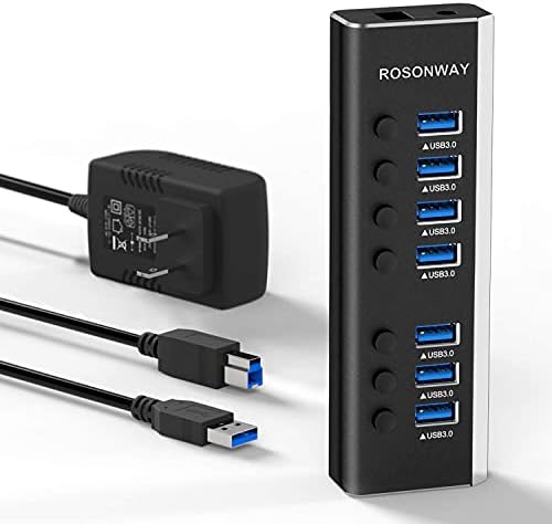 Elevate Your Connectivity with the Rosonway 7-Port Powered USB Hub – Ultra-Fast 10 Gbps Data Transfer, Dual USB-C 3.2 & Four USB 3.0 Ports, Individual Switches for Custom Control, Sleek Aluminum Design, Perfect for Laptops and PCs – RSH-A107 C, Maximize Productivity Effortlessly