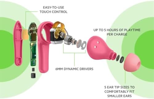Belkin Soundform Nano Kids Bluetooth Earbuds – Stylish Blue Design with 85 d B Volume Limiting for Safe Listening, 24-Hour Battery Life, Integrated Microphone for Online Learning and Calls, Compatible with i Phone, i Pad, Galaxy & More – Comfort Meets Durability for Young Audiophiles