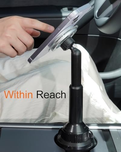 OQTIQ Mag Safe-Enhanced Car Phone Cup Holder – 360-Degree Rotating Long Arm Mount for i Phone 12-16 Series – Ultimate Hands-Free Navigation with Adjustable Viewing Angles for Safe Driving – Superior Stability & Easy Access to GPS, Music, and Calls – Ideal for Distraction-Free Journeys