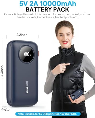 Stay Warm and Empowered: 10000 m Ah Heated Vest Battery Pack with Built-In Cables for Fast USB-C Charging – Ultimate Portable Power Bank for i Phone 16/15/14, Android & More – Essential Travel Companion for Adventurers and Cold Weather Enthusiasts