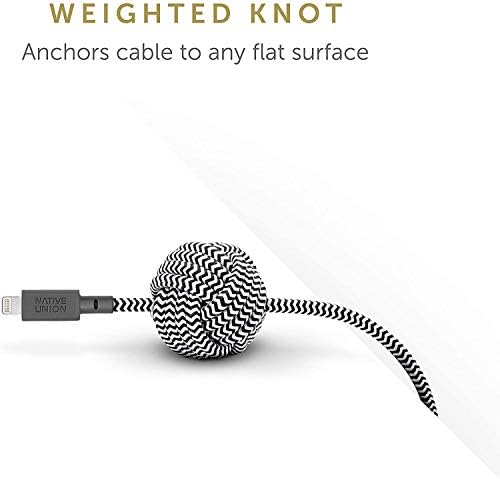 Native Union Night Cable – 10 ft MFi Certified Lightning to USB-A Charger with Weighted Knot Design for Enhanced Stability – Ultra-Durable & Stylish Zebra Pattern for i Phone 14, 13 & Earlier Models – Elevate Your Charging Experience with Superior Length & Strength