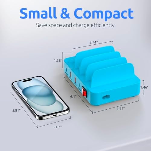 Purple 4-Port Fast Charging Station – Multi-Device USB Organizer Dock for i Phones, i Pads, Kindle Tablets, and More – Efficient Power Management with Enhanced Safety Features and Sleek Design for Home and Office Use