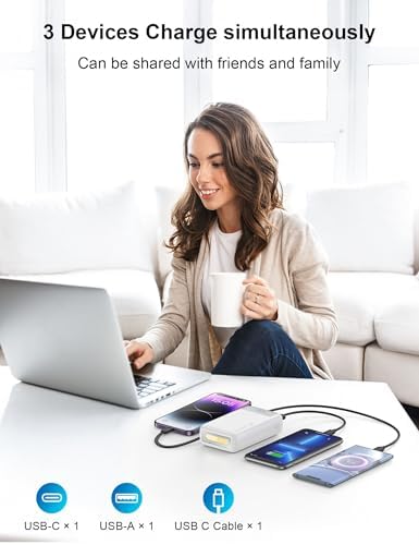 High-Capacity 27000 m Ah Portable Power Bank with Built-In Cable for i Phone 15/16 Series – Fast-Charging USB-C Battery Pack, LED Display for On-the-Go Charging, Reliable Travel Companion for All Smartphones