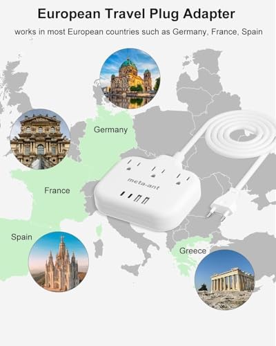 Ultimate Universal Travel Plug Adapter with PD30 W Fast Charging Hub – 3 Multi-Port Connectivity for International Travel, Featuring Dual USB-C & USB-A Outputs, 3 ft Extension Cord for Effortless Power in EU, US, UK, France & Spain – Perfect Solution for Global Adventurers Seeking Reliable Charging Options