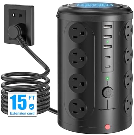 Advanced Surge Protector Power Strip with 15 W Wireless Charging Station – 16 AC Outlets & 5 USB Ports (Including 2 USB-C) for Optimal Home, Office, and Dorm Room Use – 10 FT Cord for Enhanced Flexibility and Speedy Device Charging