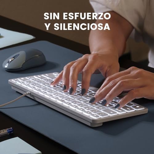 Perixx PERIBOARD-332 Compact Mini USB Keyboard – Sleek White Backlit QWERTY Spanish Layout with Silent X-Type Scissor Keys for Enhanced Typing Comfort – Perfect for Limited Desk Spaces and Effortless Plug-and-Play Setup