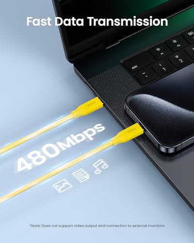 Transform Your Charging Experience with AOHI 140 W USB-C to USB-C Cable – Rapid PD 3.1 Fast Charging, Ideal for Mac Book Pro & i Phone 15 Pro Max, Durable 3.3 ft Length, Eye-Catching Yellow for Enhanced Visibility, Superior Data Transfer Speeds