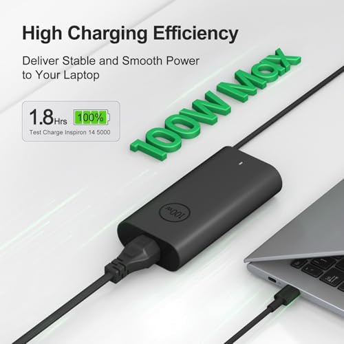 Ultimate 100 W Ga N USB-C Charger for Dell Laptops – Rapid Charging Power for Precision, Latitude, and Inspiron Series – Enhanced Safety Features & Power Cord for Optimal Device Protection – Compact Design for Efficient Travel and Home Use
