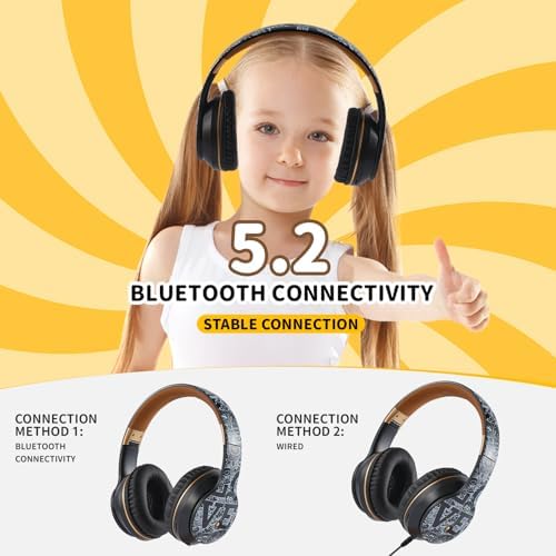 Ultimate Comfort Wireless Bluetooth Headphones for Kids – Ergonomic Over-Ear Design with Soft Protein Cushions for Unmatched Listening Pleasure – Perfect for Gaming, Music, and Active Lifestyles – Sleek Black and White Aesthetic for Ages 3 to 21 – Lightweight and Durable for Long-Term Use – Ideal Wireless Sports Headset with Extended Battery Life for Endless Enjoyment