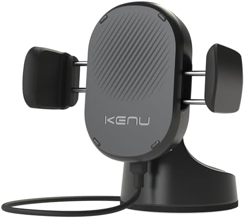 Kenu Airbase Wireless Car Phone Mount & Charger – Versatile Qi Fast-Charging Holder for Dashboard, Windshield, and Desk – 360-Degree Pivot & Secure Suction Cup Design for i Phones, Samsung, and Android Devices – Effortless One-Handed Use for Safer Driving