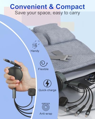 Ultimate 4-in-1 Retractable Charging Cable for Apple Watch – 100 W Fast Charging Solution with Lightning, Micro USB, Type C, and i Watch Ports for i Phone 16/15 & Galaxy Android – Compact, Tangle-Free Design for Effortless Portability and Versatile Power Management