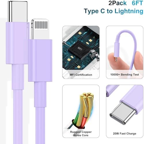 Ultra-Fast 20 W USB-C Charger with 6-Foot Lightning Cable – Convenient 3-Pack for i Phone 14/13 Pro, Ideal for Home and Travel – Superior Durability and Extended Reach for Effortless Charging Anytime