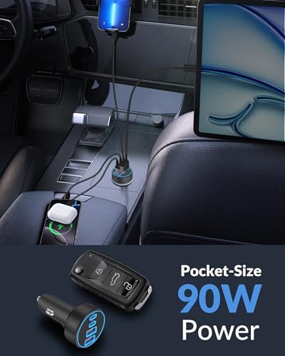 Dual 45 W USB C Car Charger 2-Pack – High-Speed 4-Port Vehicle Adapter for i Phone 16, i Pad, Samsung & Android Devices, 90 W Total Output for Multi-Device Charging – Compact Power Solution for Road Trips and Daily Commutes