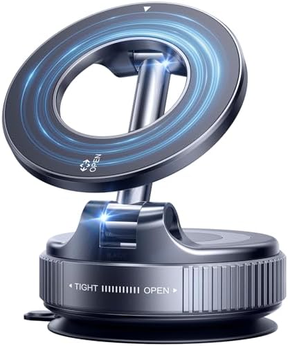 Vacuum Suction Magnetic Phone Holder, 2025 Upgraded Vacuum Suction Cup Mount for Magsafe, 360° Adjustable Foldable Portable Magnetic Car Phone Stand for Cars/Gyms/Mirrors/Smooth Surface (White) – Enhanced Compatibility and Speed