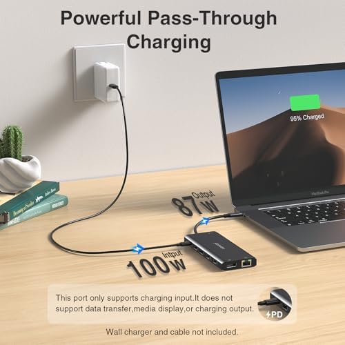 Transform Your Workspace with the Ultimate 14-in-1 USB-C Docking Station – Elevate Productivity with Dual Monitor Support, 2 HDMI & Display Port Outputs, 7 Versatile USB Ports, Stable Ethernet Connectivity, and Audio Output – Ideal for Dell, HP, Lenovo Think Pad & Surface Laptops – Sleek Silver Design for Professional Environments
