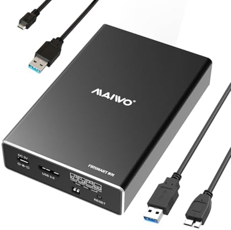 MAIWO Dual Bay RAID Hard Drive Enclosure for 2.5-Inch SATA SSDs and HDDs – USB 3.1 Gen 2 (10 Gbps) with Versatile RAID Modes (0/1/JBOD/PM) – 16 TB External Storage Solution in Durable Aluminum – Optimal Performance for Professionals and Gamers