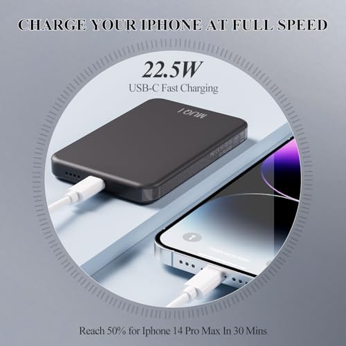Suction-Enabled 5000 m Ah Wireless Power Bank – Ultra-Fast 22.5 W Portable Charger with USB-C for i Phone 16/15/14/13/12 & Android Devices – Sleek Blue Design for Effortless Charging on the Go