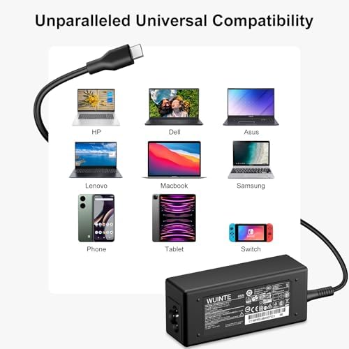 Lenovo Chromebook USB-C Charger 65 W/45 W Fast Power Adapter – Universal Compatibility with Advanced Safety Features for Optimal Performance and Reliability