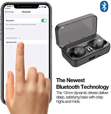 SANTANA BY CARLOS SANTANA Rio Wireless Bluetooth Earbuds – Immersive Sound Quality with 64-Hour Playback, 100-Hour Standby, IPX5 Waterproof Rating, Compact USB Charging Case, LED Battery Indicator & Voice Assistant Support – The Definitive Audio Solution for Active Lifestyles in Elegant Black