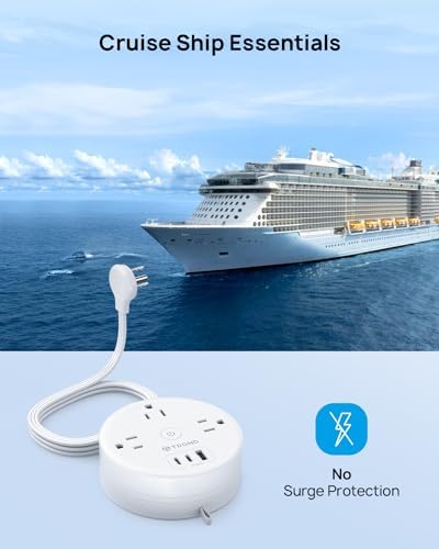 Compact TROND 20 W USB-C Travel Power Strip – Retractable 5 ft Extension Cord with 3 AC Outlets for Fast Charging, Perfect Cruise Ship Essential, Ultra-Thin Flat Plug for Home & Dorm Use – Stay Organized & Connected Anywhere