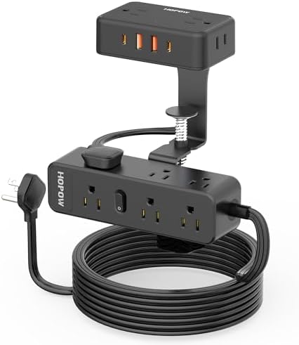 15 FT Under Desk Surge Protector Power Strip with 13 Outlets & 4 Fast Charging USB Ports – Dual Layer Desktop Clamp Charging Station for Home & Office – Enhanced Safety with 1700 Joules and Flexible Extension Cord