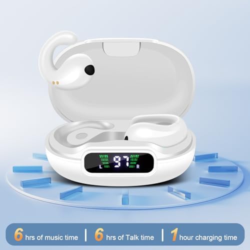 Open Ear Wireless Earbuds with Bluetooth 5.3 Technology – Lightweight Clip-On Sports Headphones Featuring Waterproof Design and Digital Display Charging Case for Active Lifestyles – Perfect for Running, Workouts, and Driving