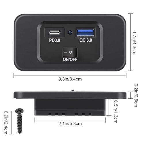 Linkstyle Dual USB RV Outlet – 36 W Quick Charge 3.0 & 30 W Power Delivery 3.0 Ports with LED Indicator & Power Switch for Enhanced Travel Connectivity – Ideal Car Charging Solution for RVs and Boats