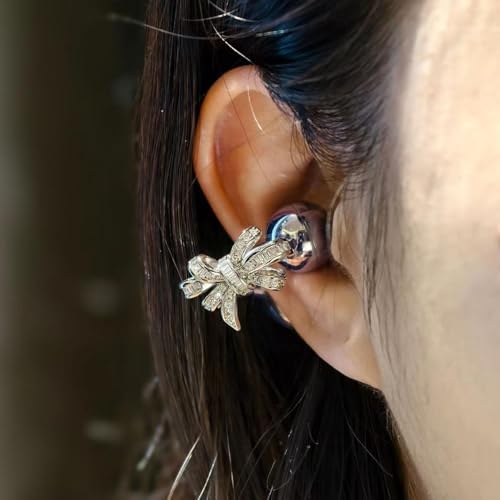 Elevate Your Earbuds with a Chic Silver Rhinestone Bow Clip-On Accessory – Customizable DIY Earbud Decor for Fashion-Forward Audio Enthusiasts – Perfect for Daily Use & Special Events