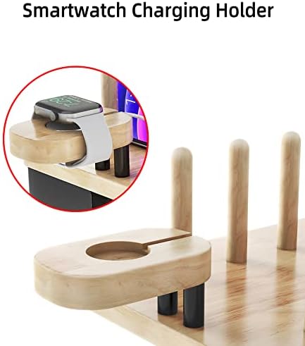 Modern Matte Black Multi-Device Charging Station with Wood Accents – Fast and Efficient Organizer for Phones, Tablets, and Smartwatches – Stylish Desk Accessory for Enhanced Workspace Organization and Productivity