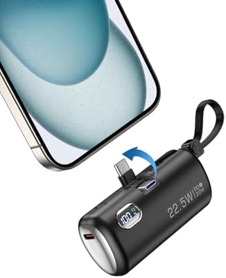 Compact 5000 m Ah Mini Power Bank with Integrated Foldable USB-C Connector – 22.5 W Fast Charging Portable Charger for i Phone 16/15/14/13/12/11, Samsung, Huawei, i Pad & More – Ultimate Solution for On-the-Go Power and Convenience